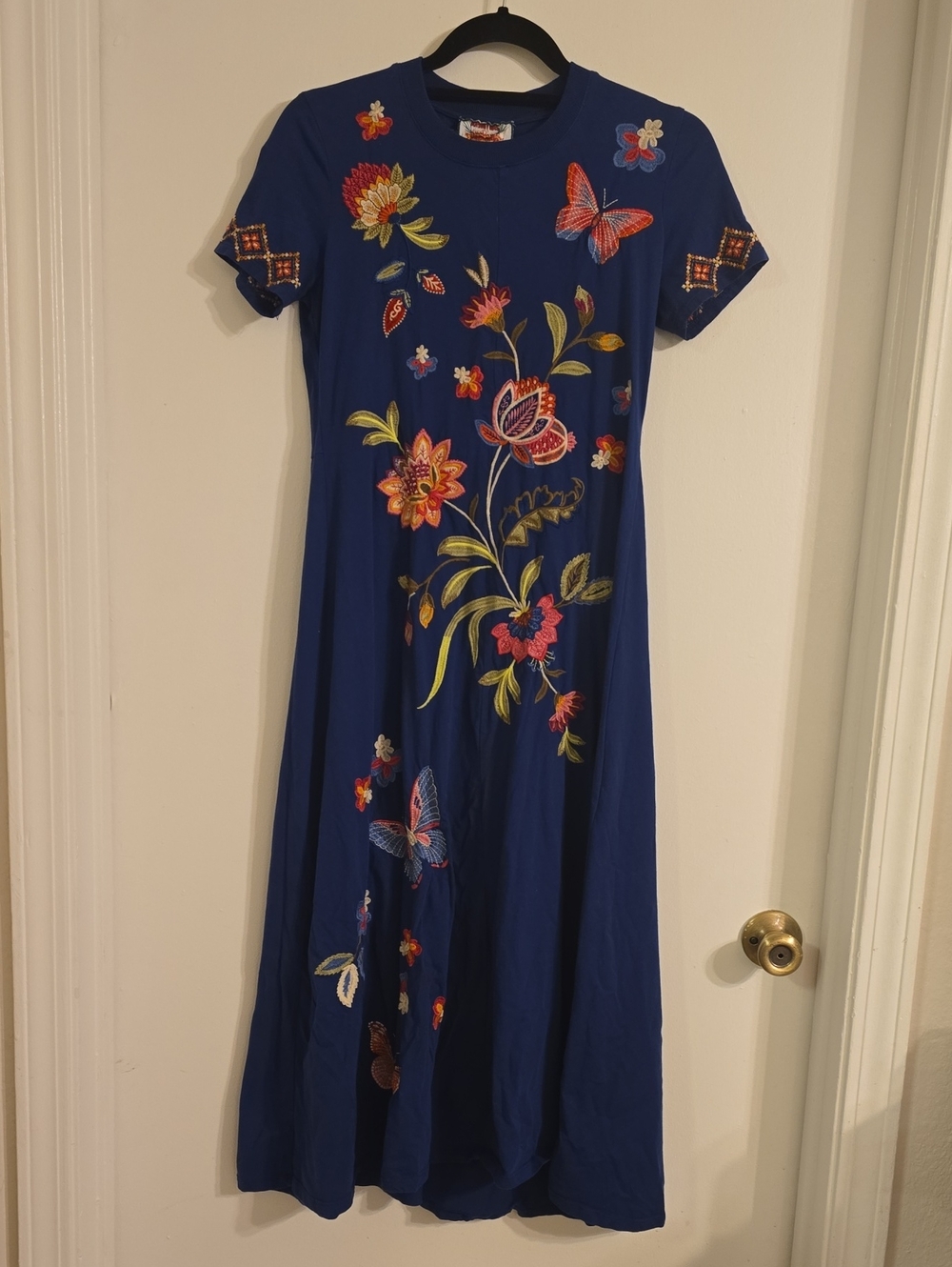 Johnny Was Gracey Crew Neck Swing Dress Womens XXS Embroidered Floral Butterfly - Picture 13 of 17